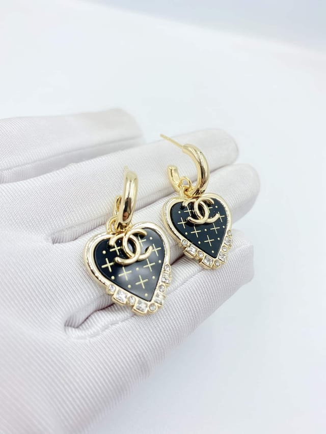 Chanel Black Heart Earrings