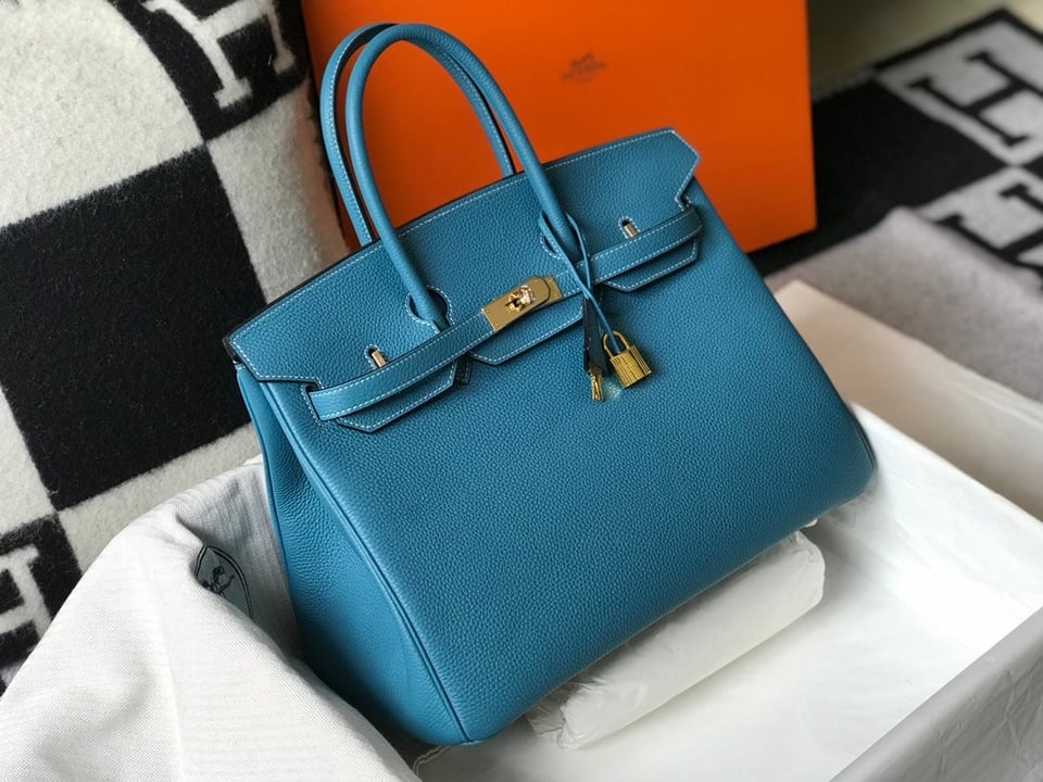Hermes Birkin 35Cm Blue Togo Leather Gold Hardware view 3