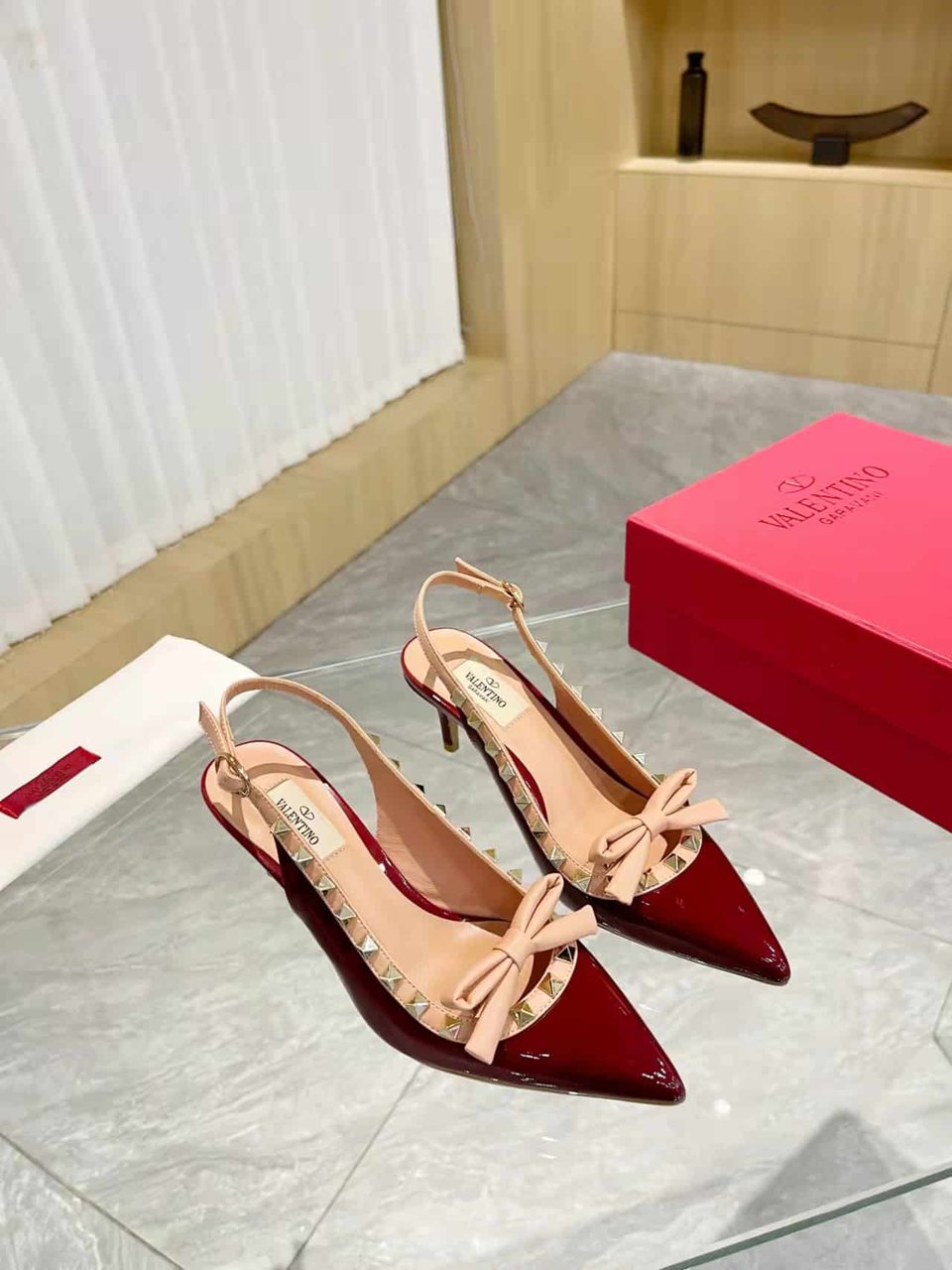 Valentino Rockstud Bow Slingback Pump In Patent Leather With Matching Studs Red view 6