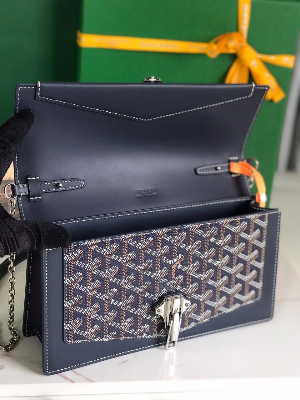 Goyard Duchesse Marie-Caroline Bag 25 Cm Navy Blue Goyardine Canvas And Smooth Calfskin view 3