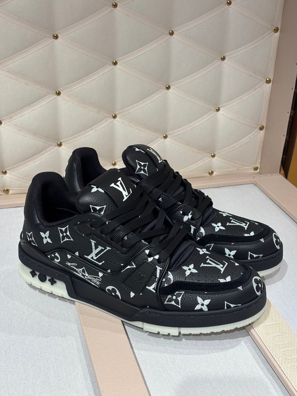 Louis Vuitton Trainer Sneakers Black Calfskin Leather With Monogram 1AKR9M view 2