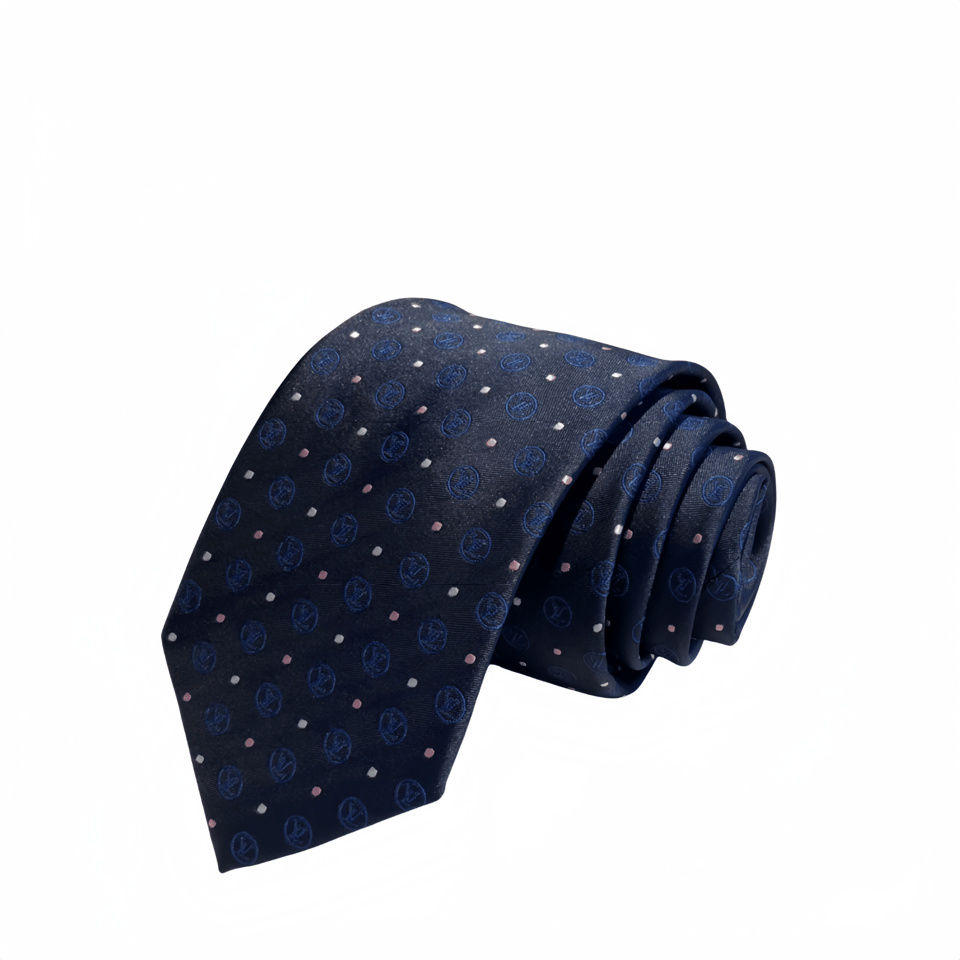 Louis Vuitton Navy Polka Monogram Silk Tie For Men view 2