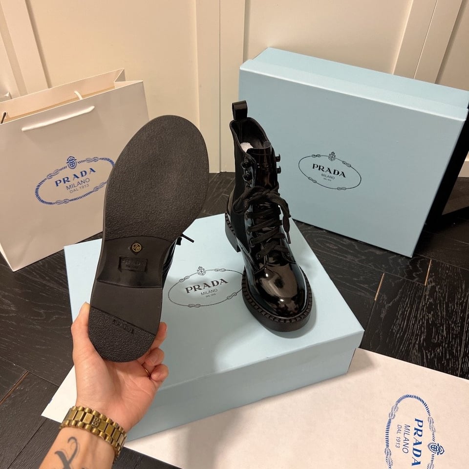 Prada Brushed-Leather And Re-Nylon Boots Shiny Black view 10