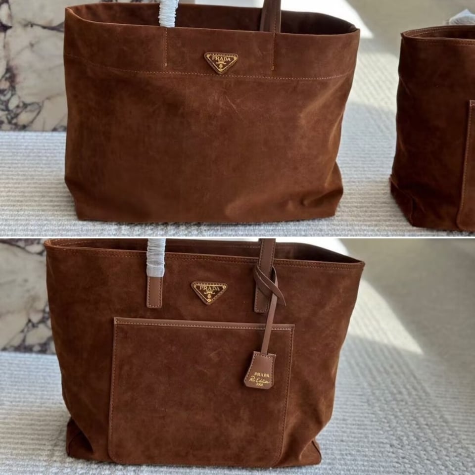 Prada Suede Tote Bag Cocoa Brown 37Cm view 4