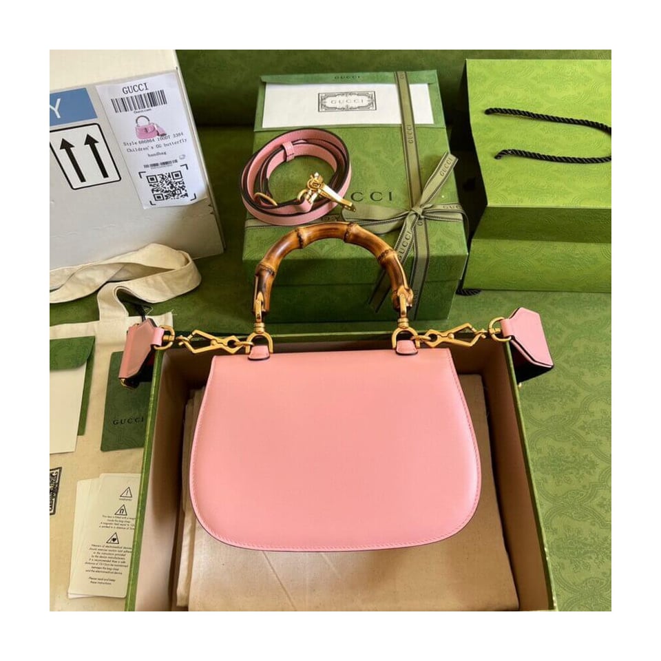 Gucci Small Top Handle Bag with Bamboo Pink view 4