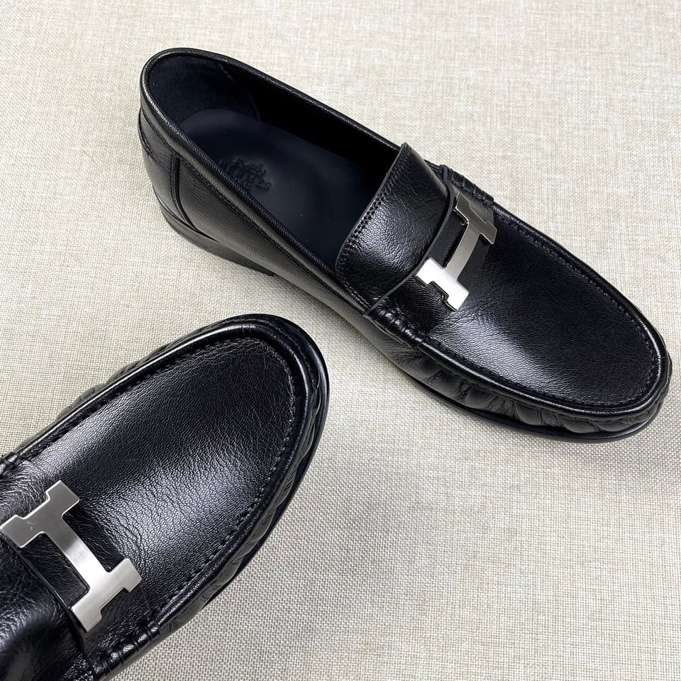 Hermès Iconic H Buckle Leather Loafers Black- Shoes for Men view 5