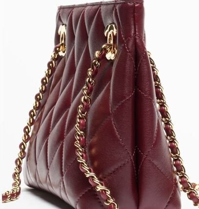 Chanel Mini Shopping Bag Sheepskin &amp; Gold-plated Metal 25cm/9.8in Dark Red Wine AS6248 view 4