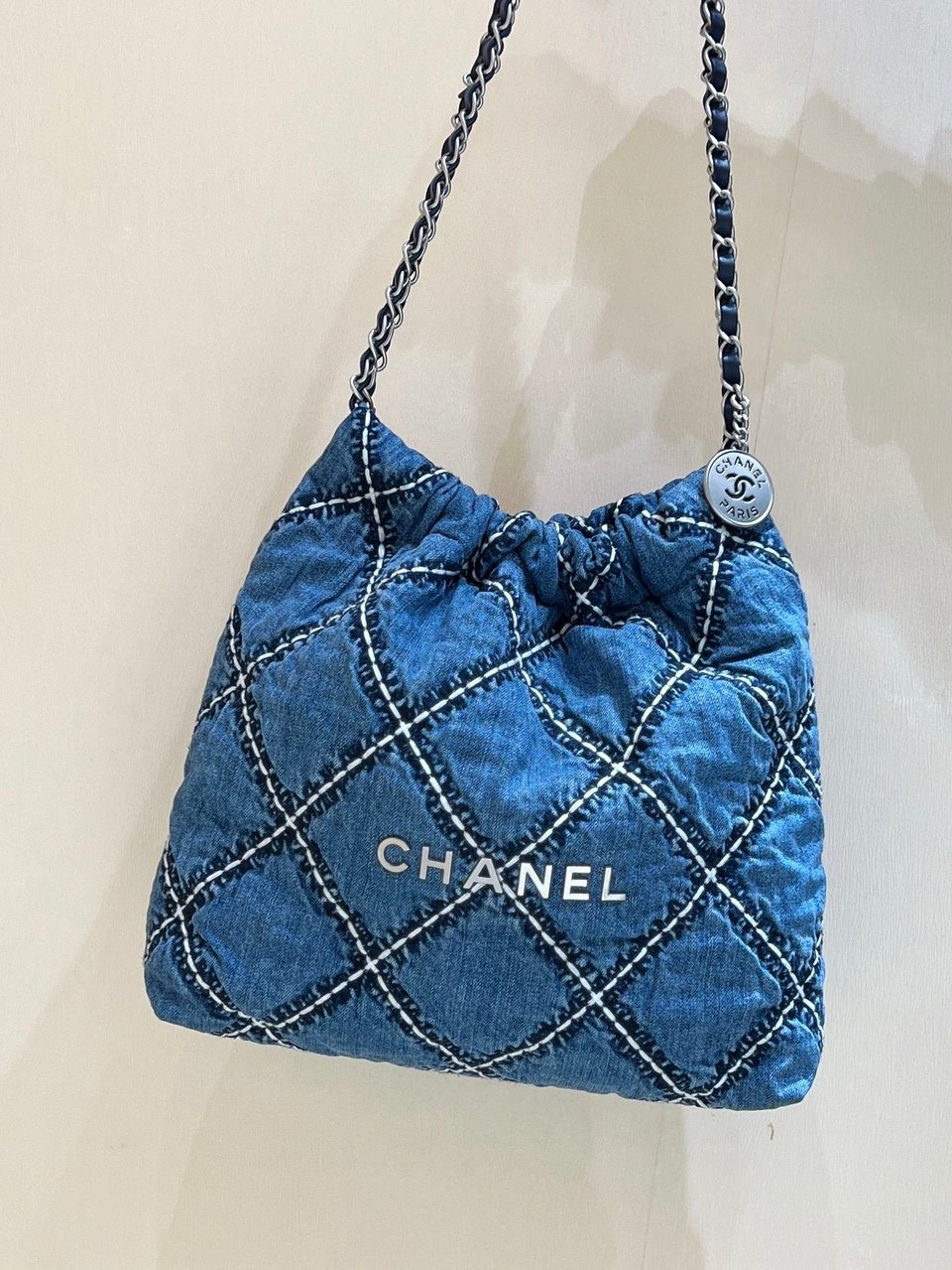 Chanel 24P Stitched Denim Silver Hardware view 4