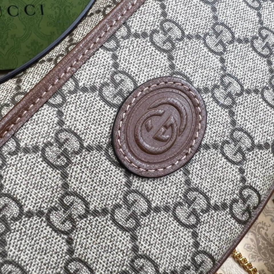 Gucci Half-Moon-Shaped Mini Bag with Interlocking G Brown view 14