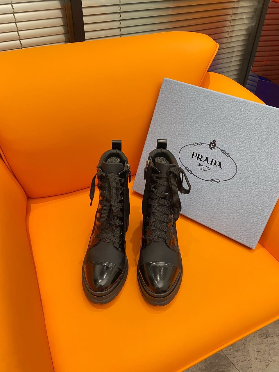 Prada Logo Plaque Ankle Boots Black view 8