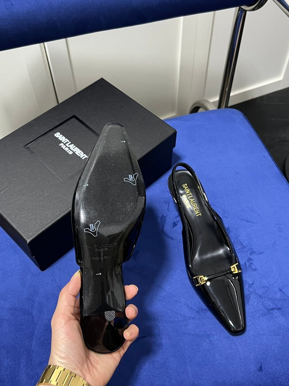 Saint Laurent Blade Patent Leather Pumps view 3