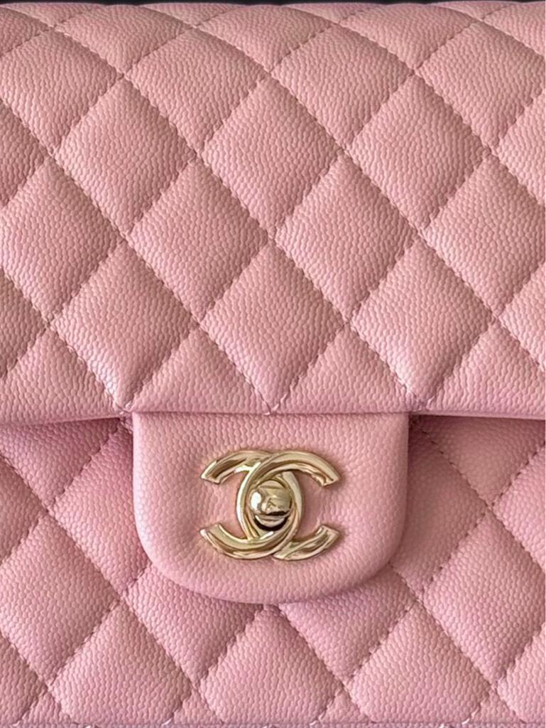 Chanel Classic Medium Double Flap Bag Grained Calfskin Light Pink Gold Hardware 25.5cm/10in view 7