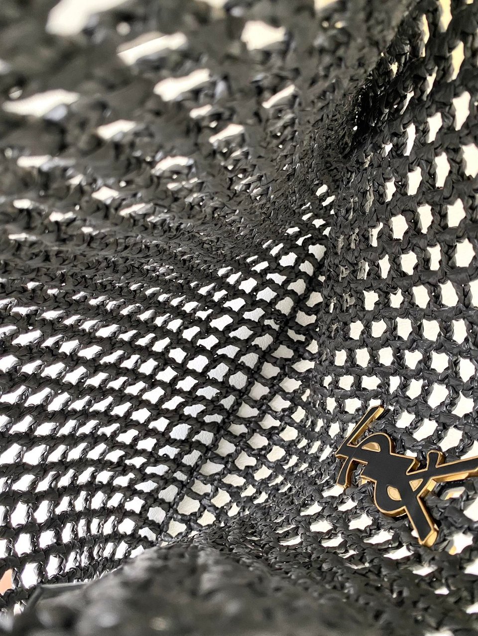 Saint Laurent Raffia And Leather Oxalis Shopping Bag Black 40cm/15.7in view 5