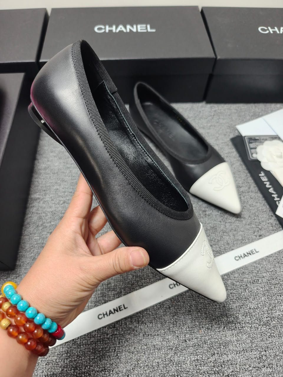 Chanel Pointed-Toe Ballerinas Black Lambskin view 9