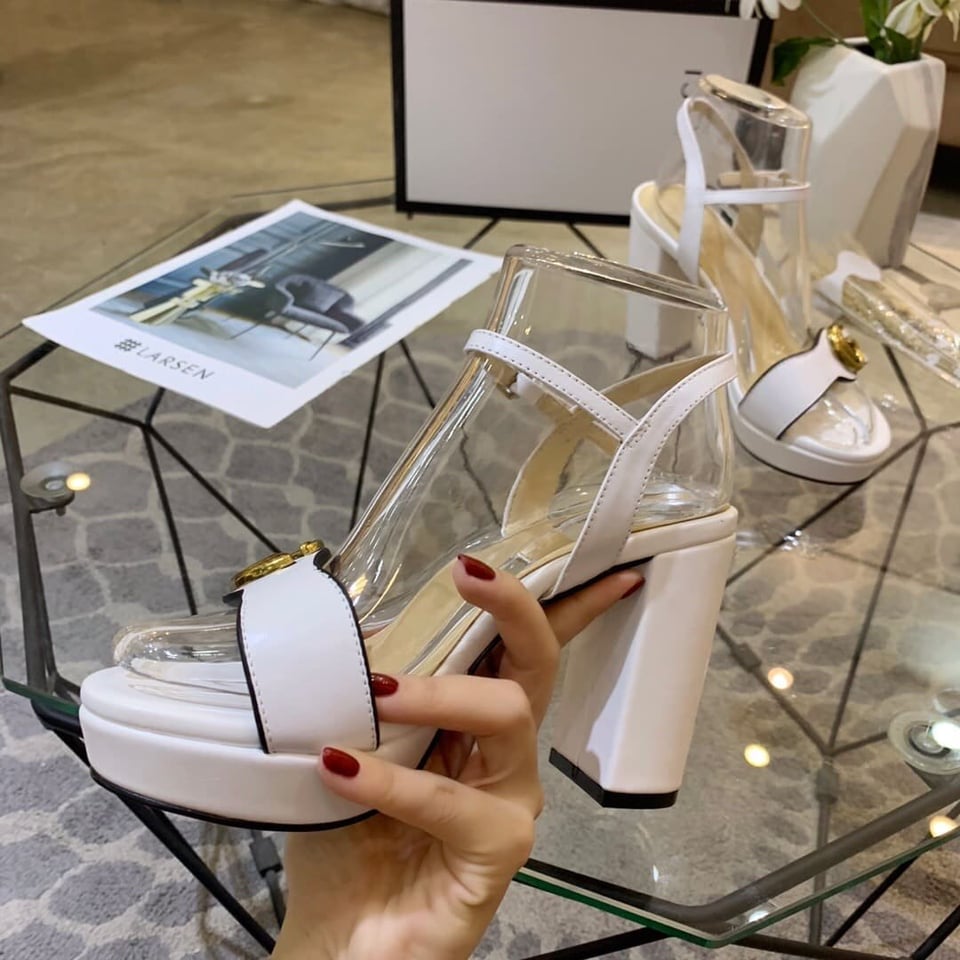 Gucci Gg Leather Heeled Sandal White view 5