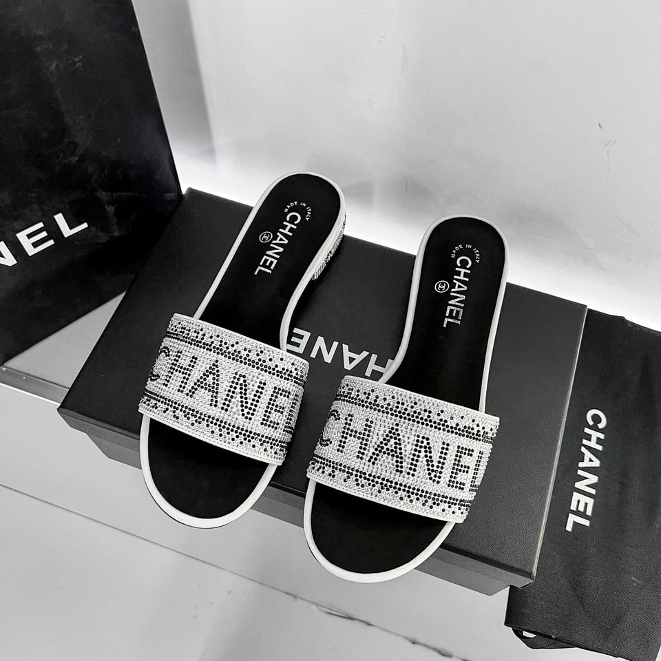 Chanel 24P Beaded Diamond Slippers Silver view 3