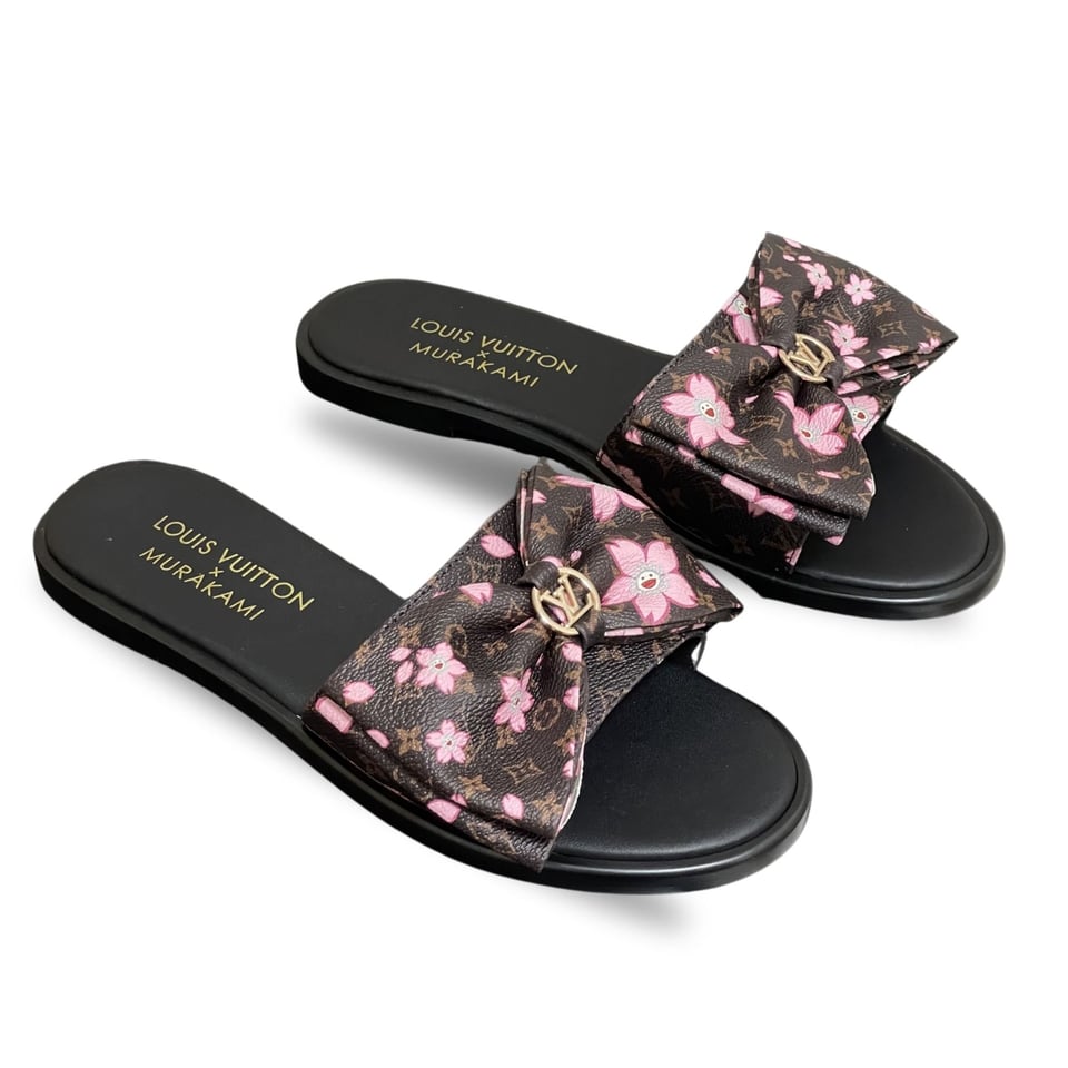 Louis Vuitton x Takashi Murakami Lily Flat Mule Bow Slide Sandals Black 1AGVYA view 2