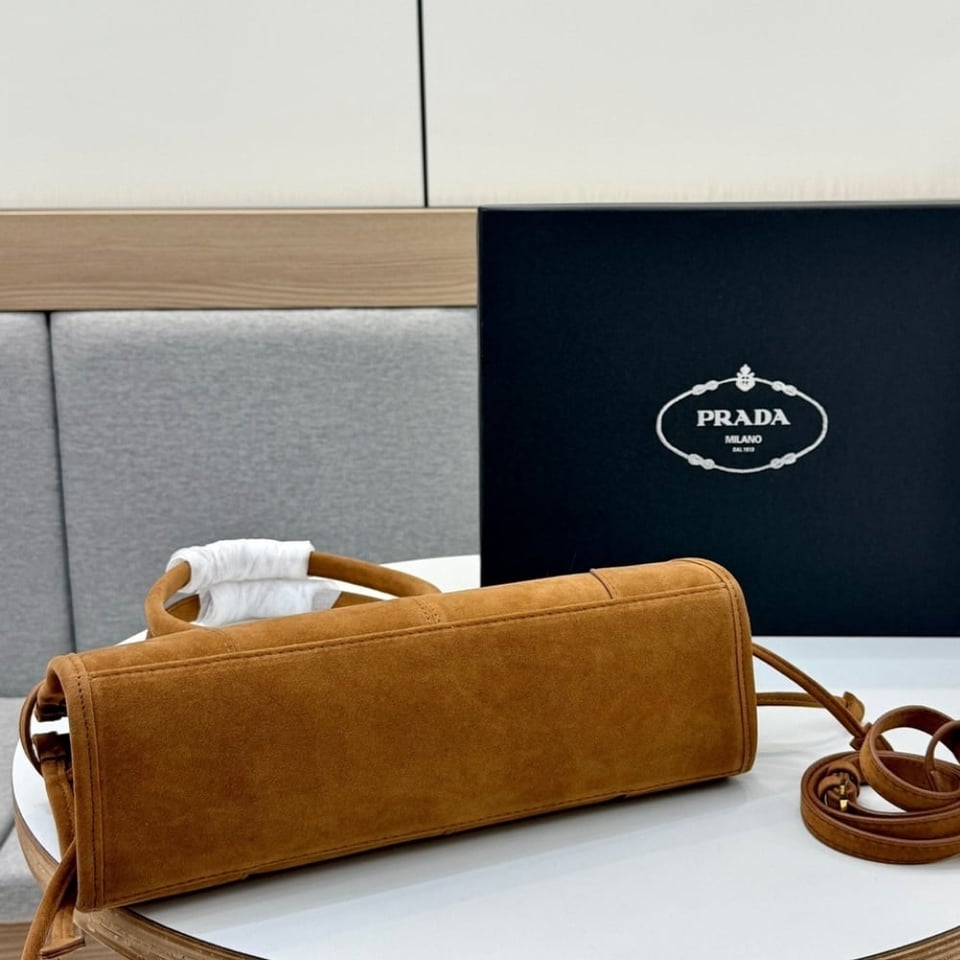 Prada Medium Suede Handbag Cinnamon 32Cm view 5
