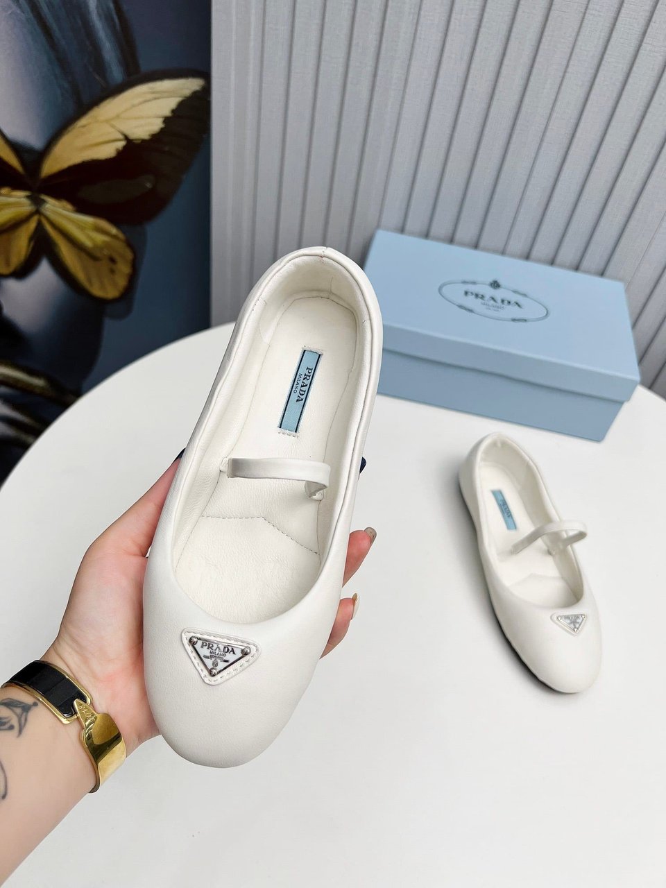 Prada Soft Padded Nappa Leather Ballerinas White view 5