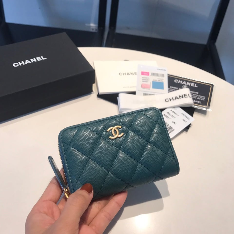 Chanel Zipped Caviar Purse 11 Ocean Calfskin Gold Icon view 2