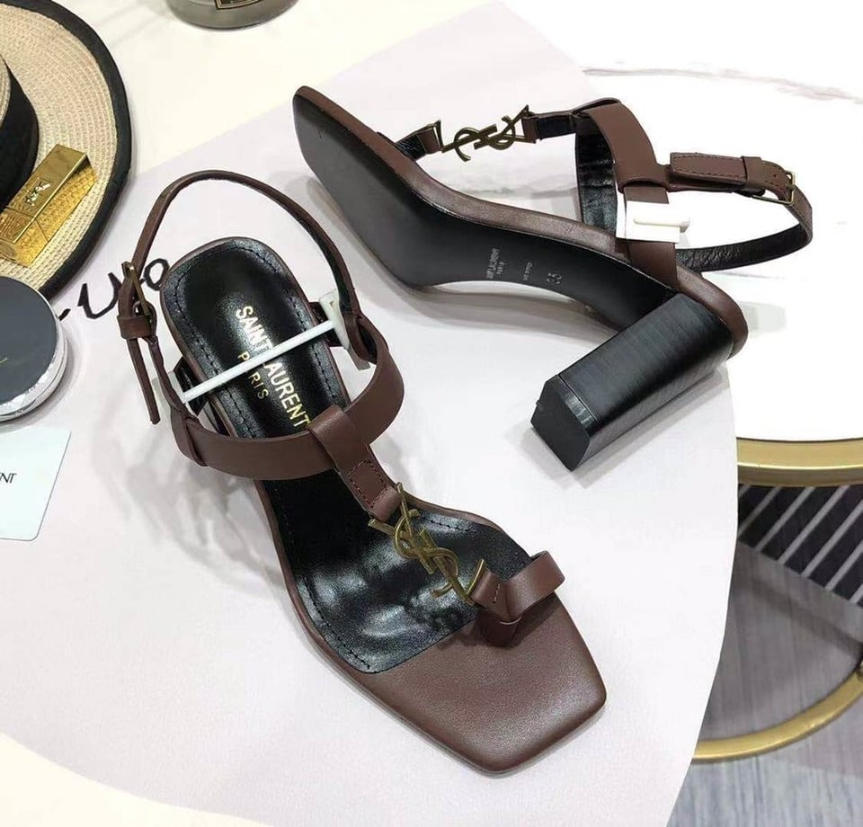 Saint Laurent Cassandra Leather Slingback Sandals Brown view 9