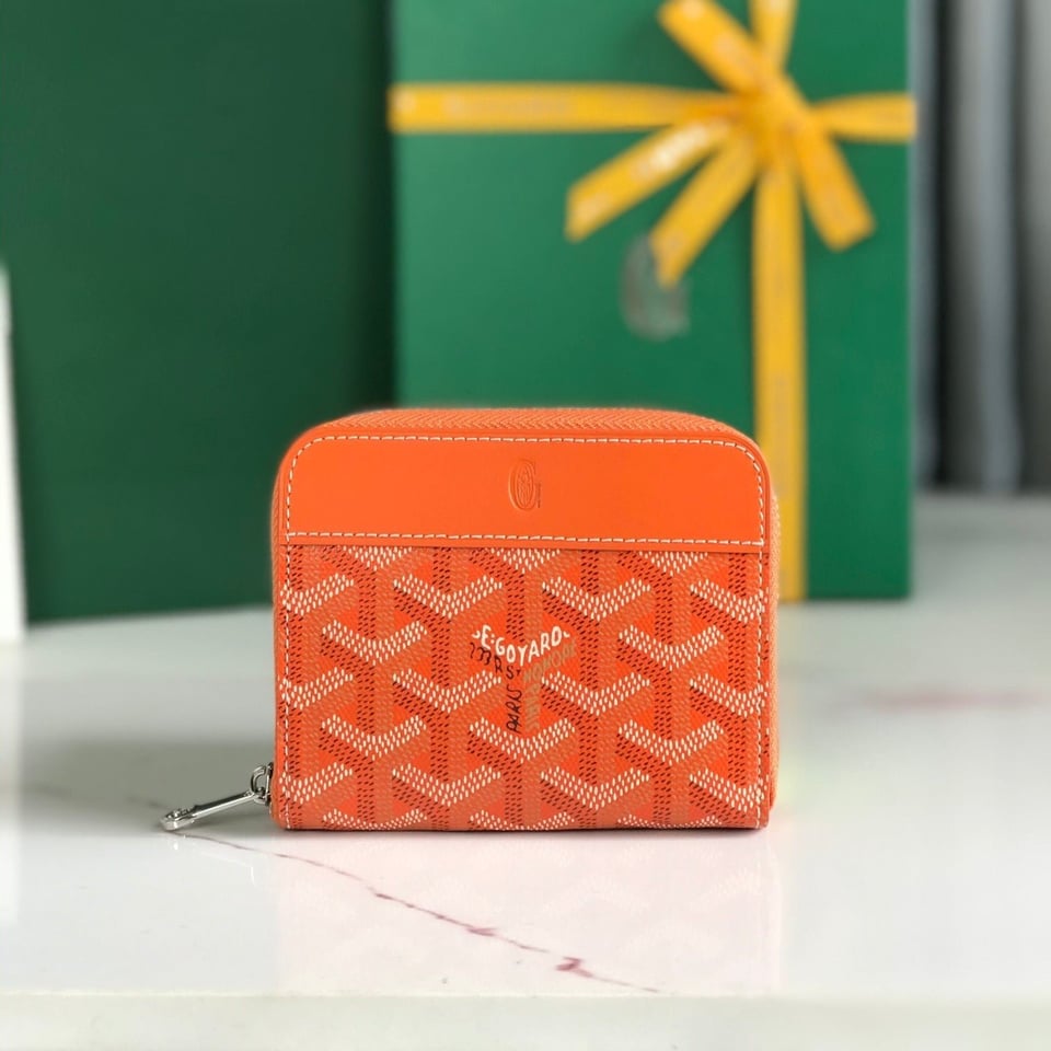 Goyard Matignon Mini Wallet 11 Cm Orange Goyardine Canvas And Calfskin view 2