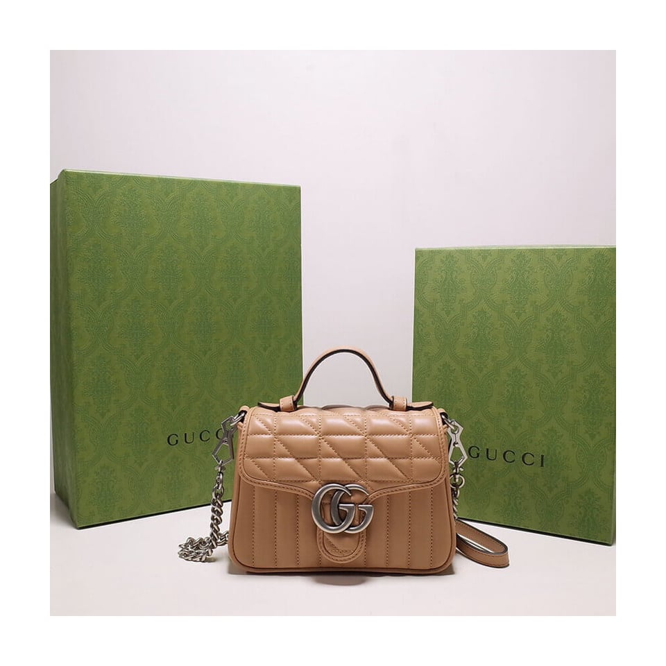 Gucci GG Marmont Rose Beige Matelasse Leather Mini Top Handle Bag view 4