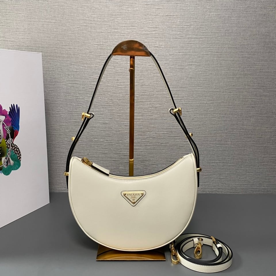 Prada Arqué Leather Shoulder Bag White 22.5cm view 4