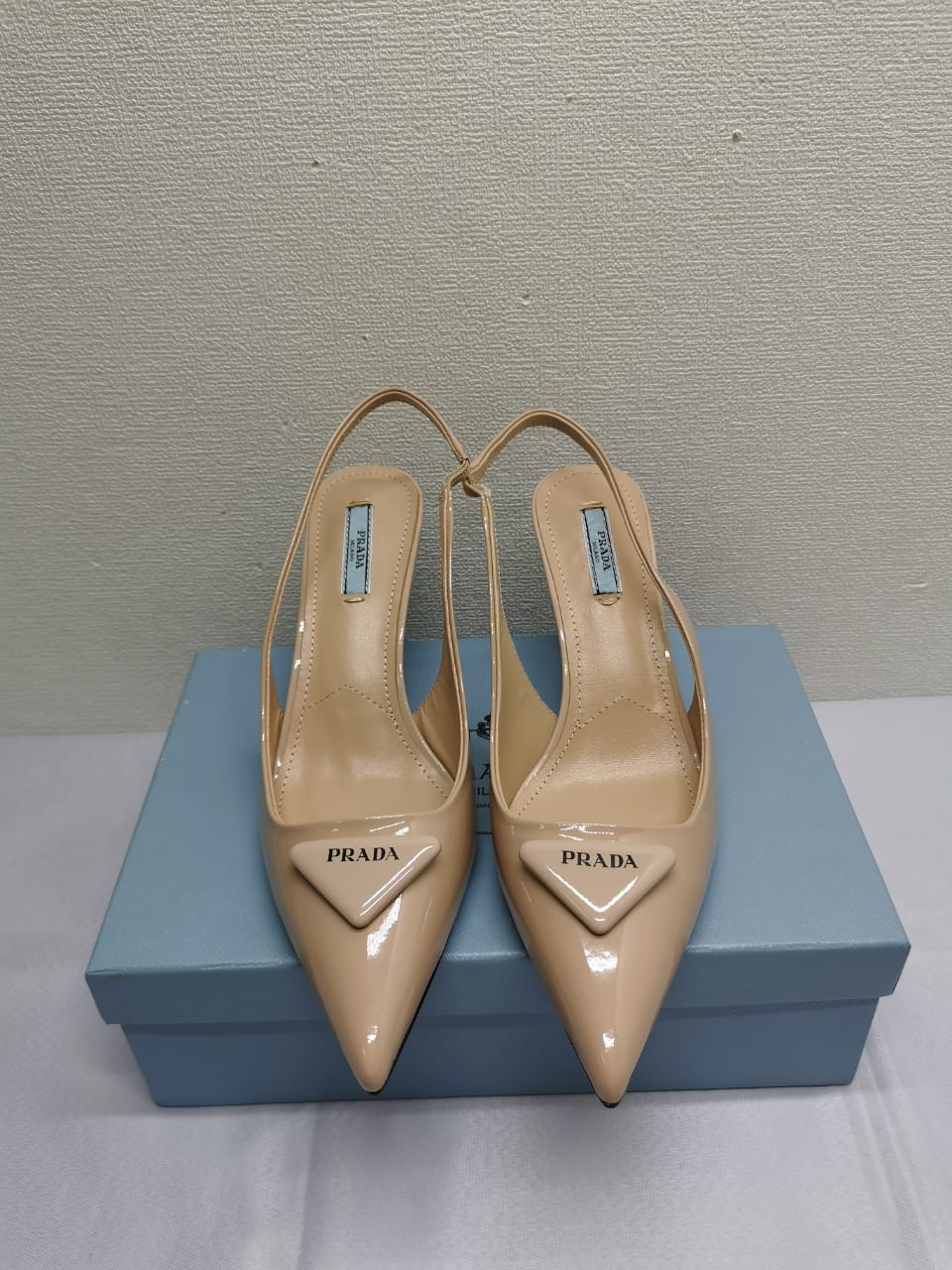 Prada Brushed Leather Slingback Pumps Beige Pink 1I901M055F0236F075 view 3