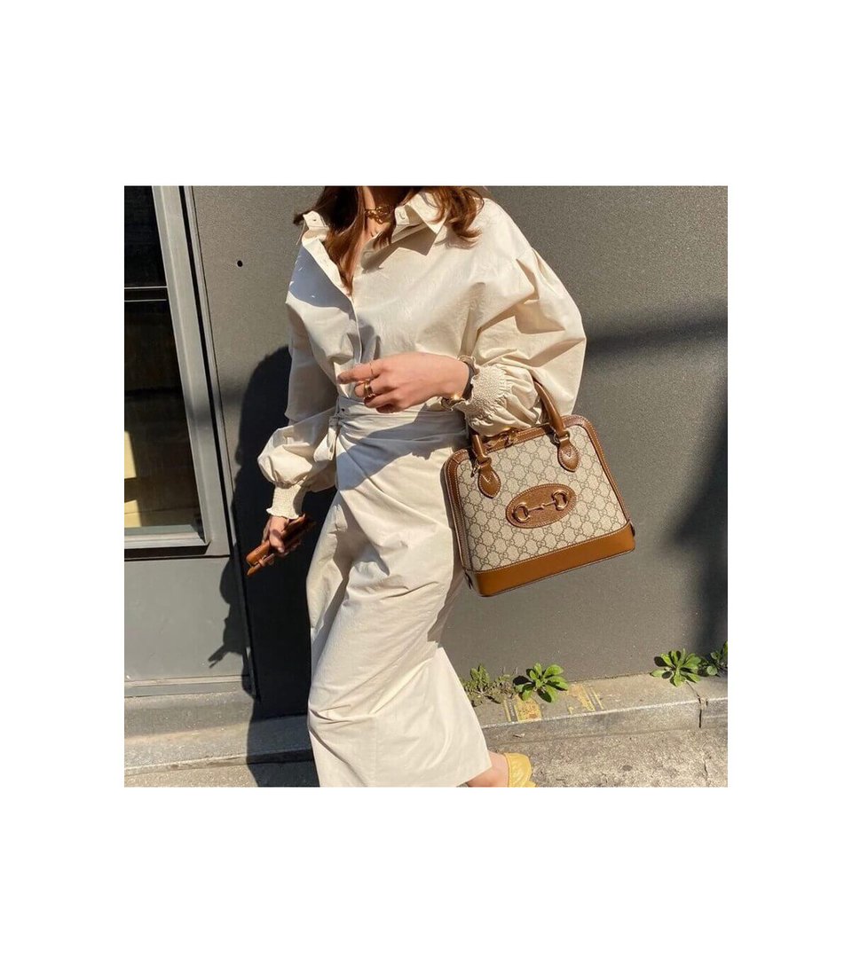 Gucci 1955 Horsebit mall Top Handle Bag In Brown GG Supreme Canvas view 4