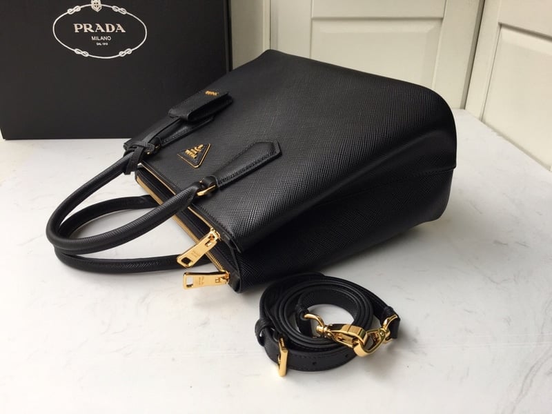 Prada Large Galleria Saffiano Leather Bag In Black view 7