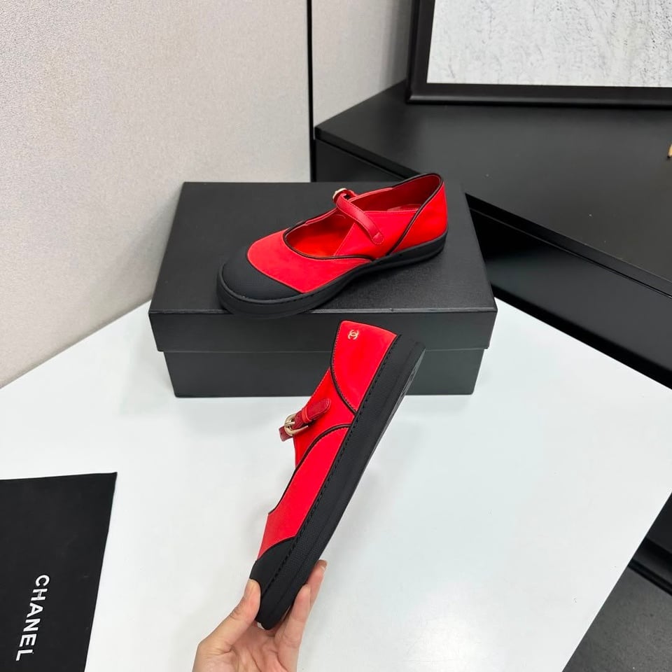Chanel Mary Janes Fibres Mélangées &amp; Gomme Rouge &amp; Noir G47139 view 4