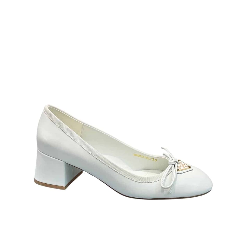 Prada Triangle Logo Bow Pump In White view 2