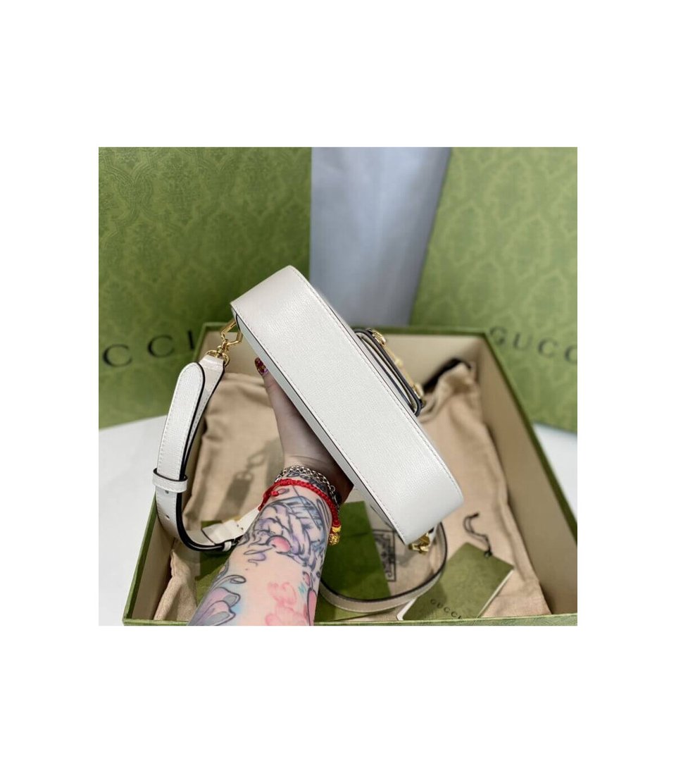 Gucci Horsebit 1955 Mini Bag in GG Supreme White 20.5cm view 11