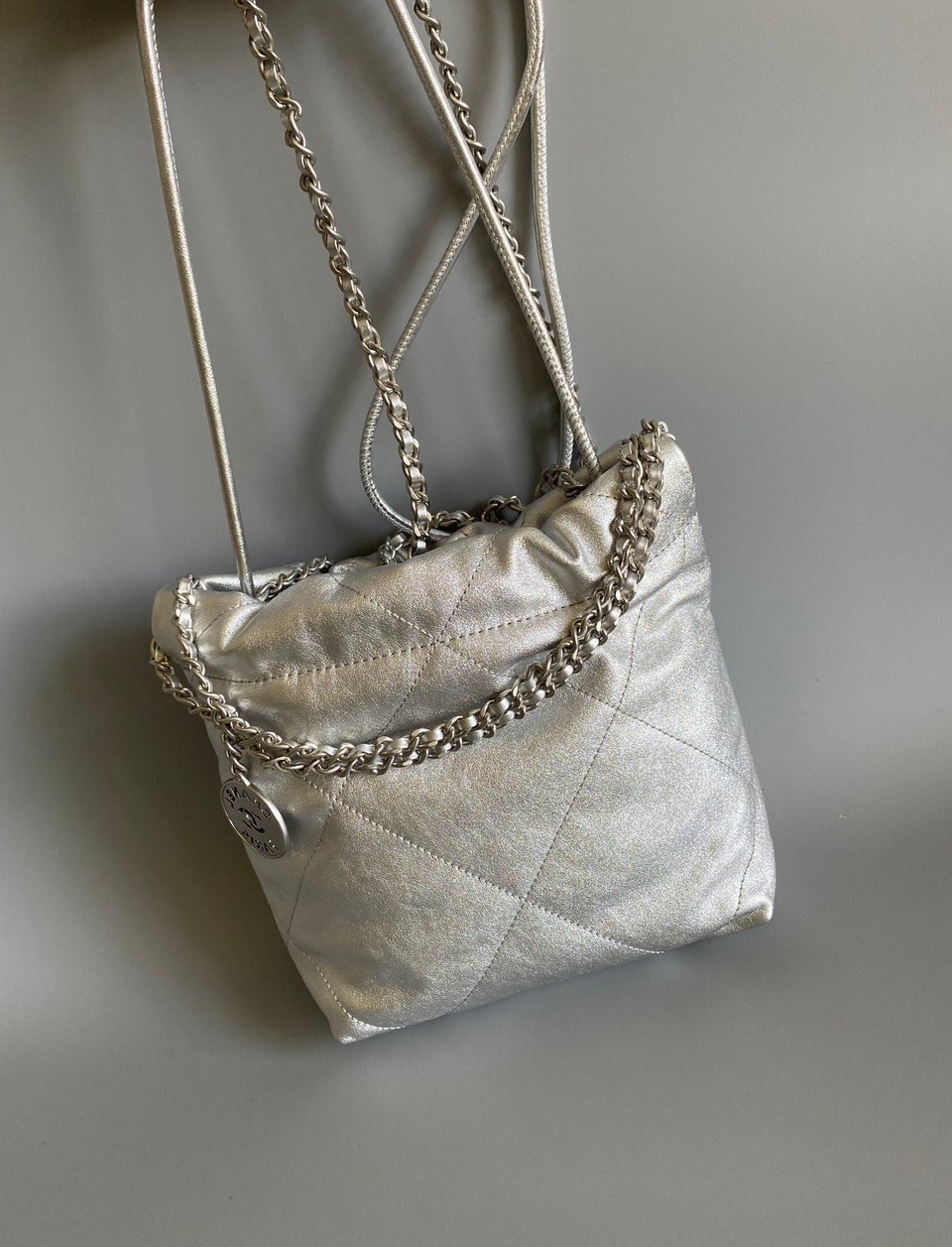 Chanel Hobo Mini 20Cm Silver Lambskin view 5