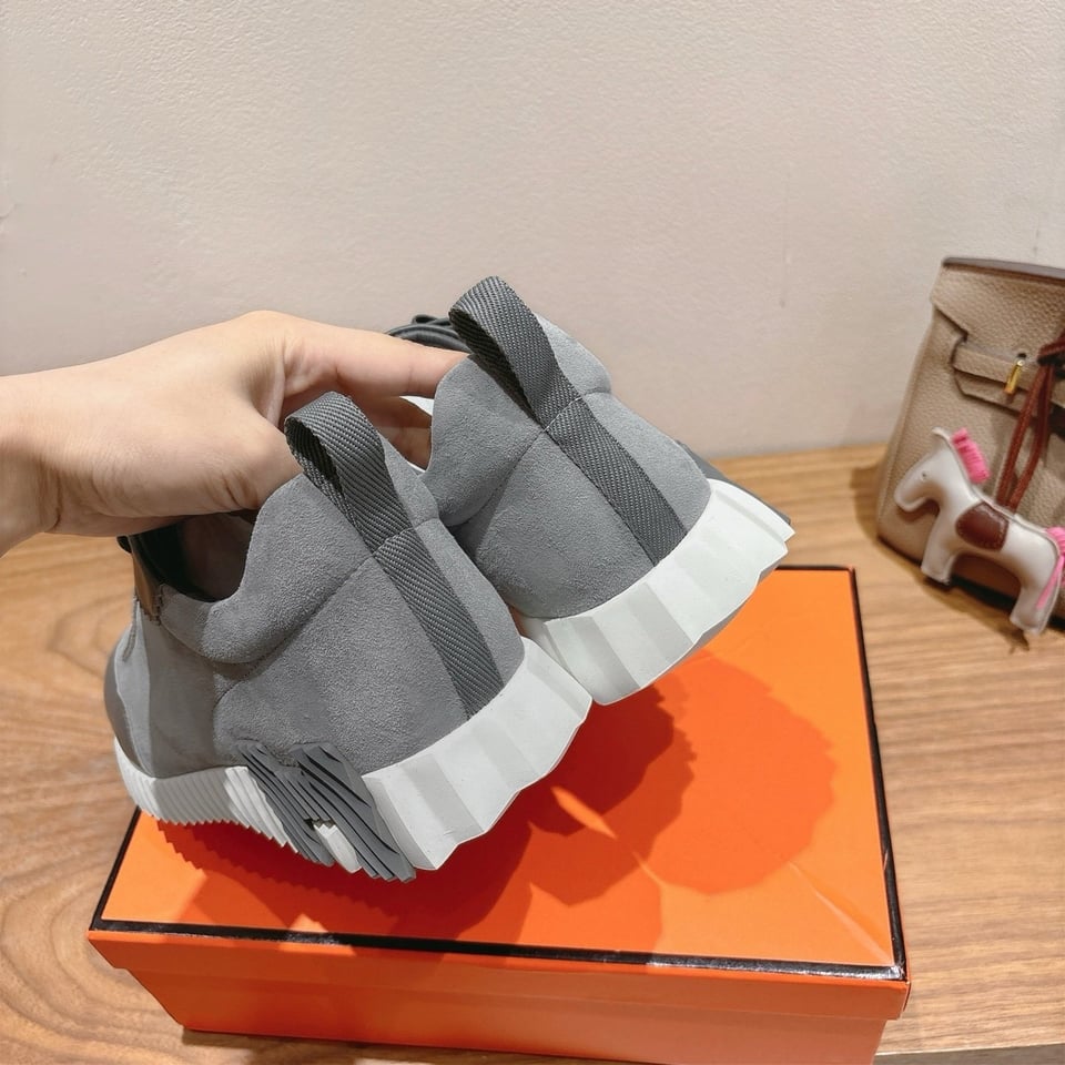 Hermes Bounce Sneakers In Suede And Calfskin Grey- Shoes for Men view 7