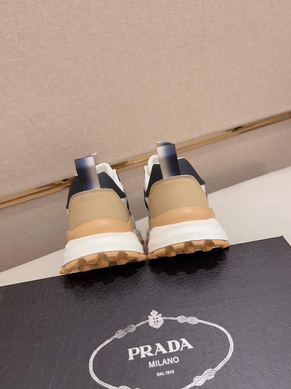 Prada Colorblock Sneakers With Logo Beige view 8