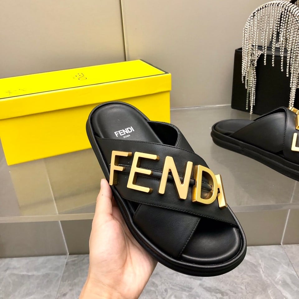 Fendi Fendigraphy Leather Slides Black 8X8289Ai1Rf1H1K view 9