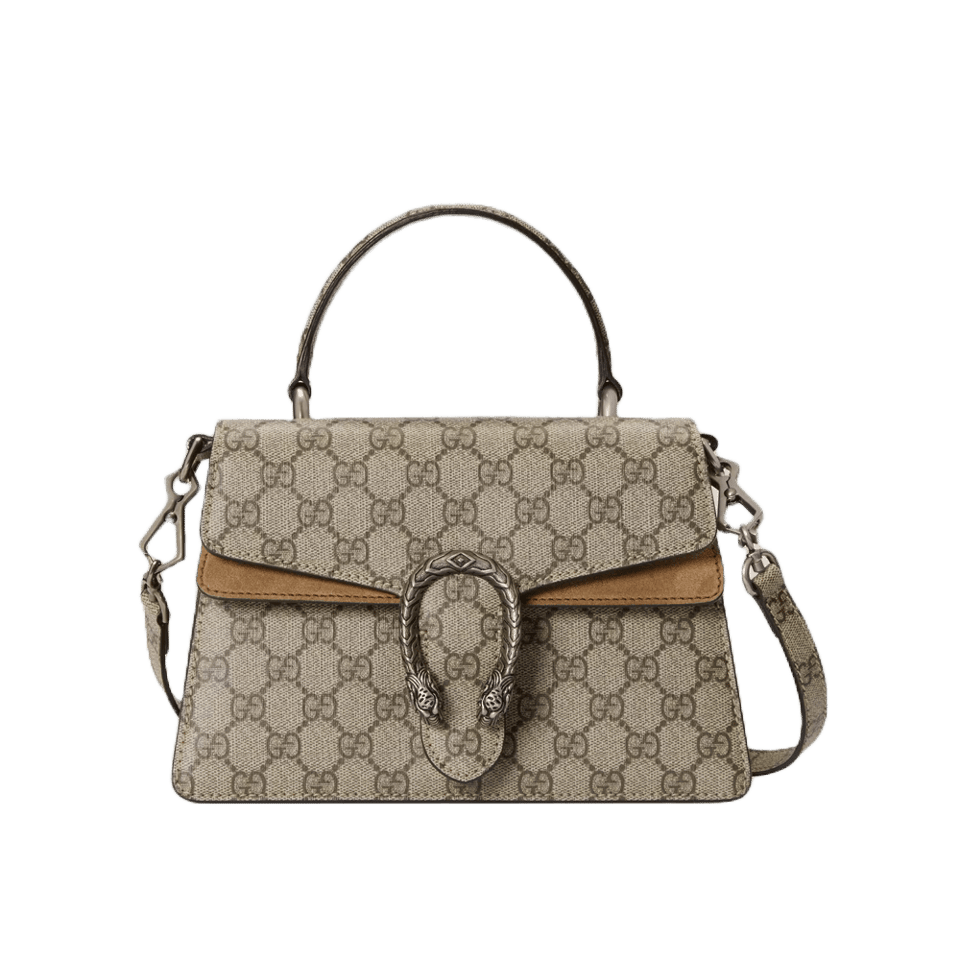 Gucci Small Dionysus Top Handle Bag Taupe Suede Trim