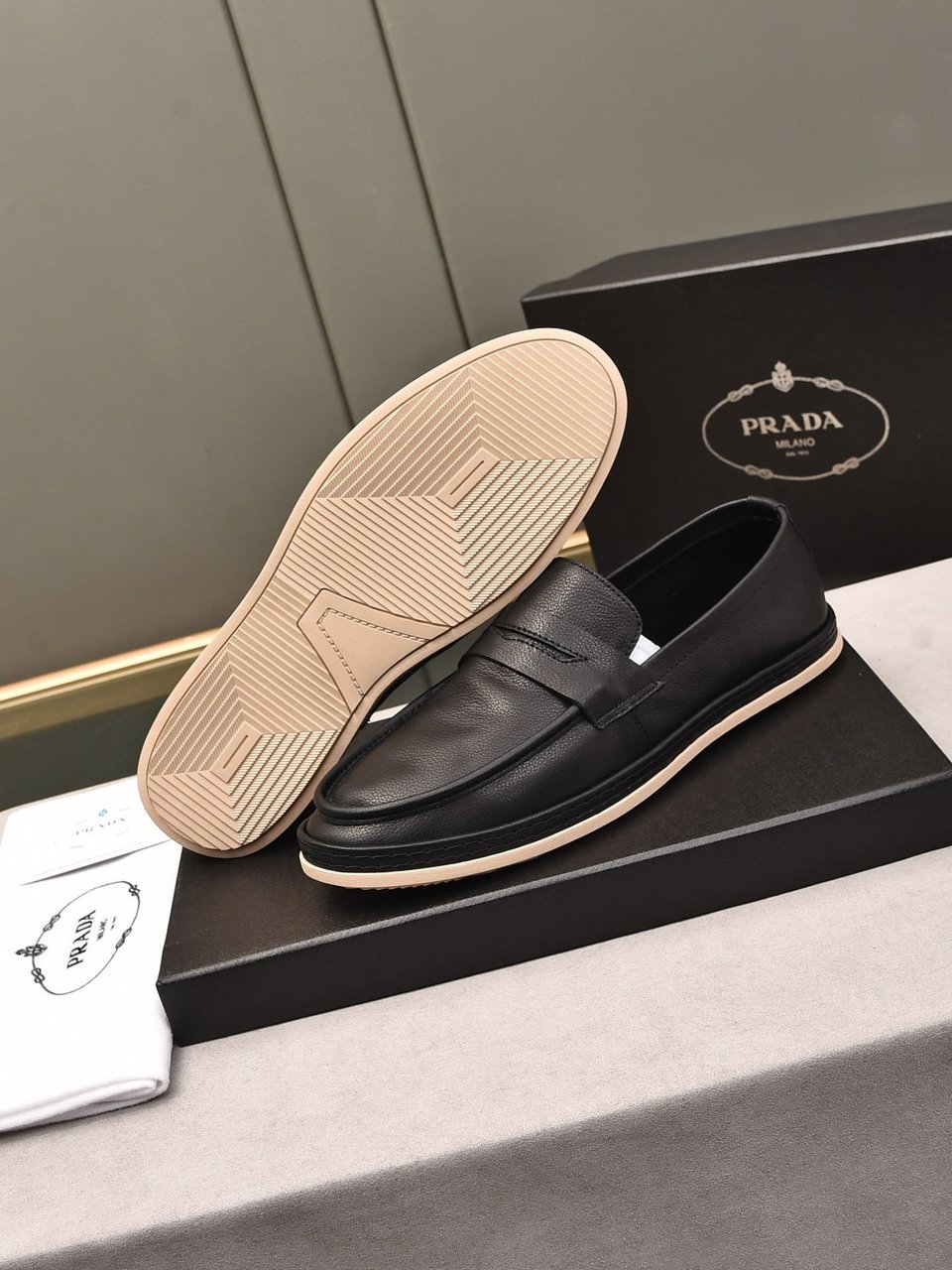Prada Men’S Flat Loafers Leather Black view 5