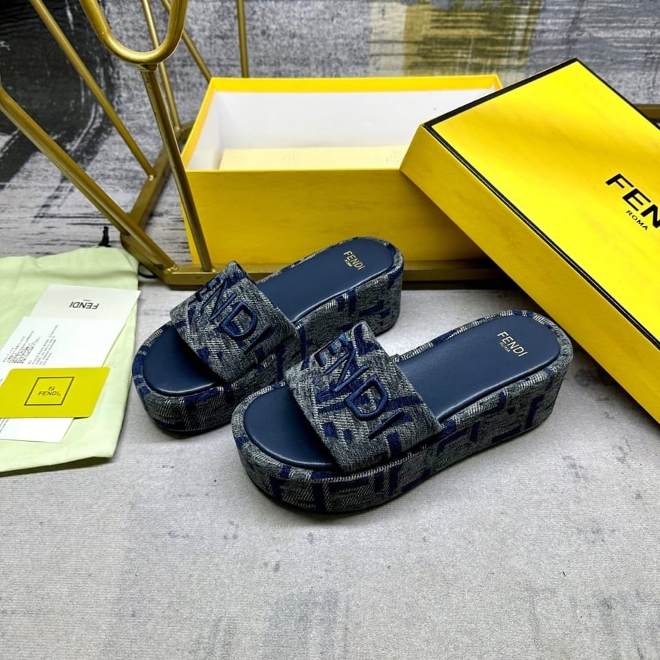 Fendi Sunshine Ff Denim Flatform Slides Blue 8R8515Aosif1Pze view 3
