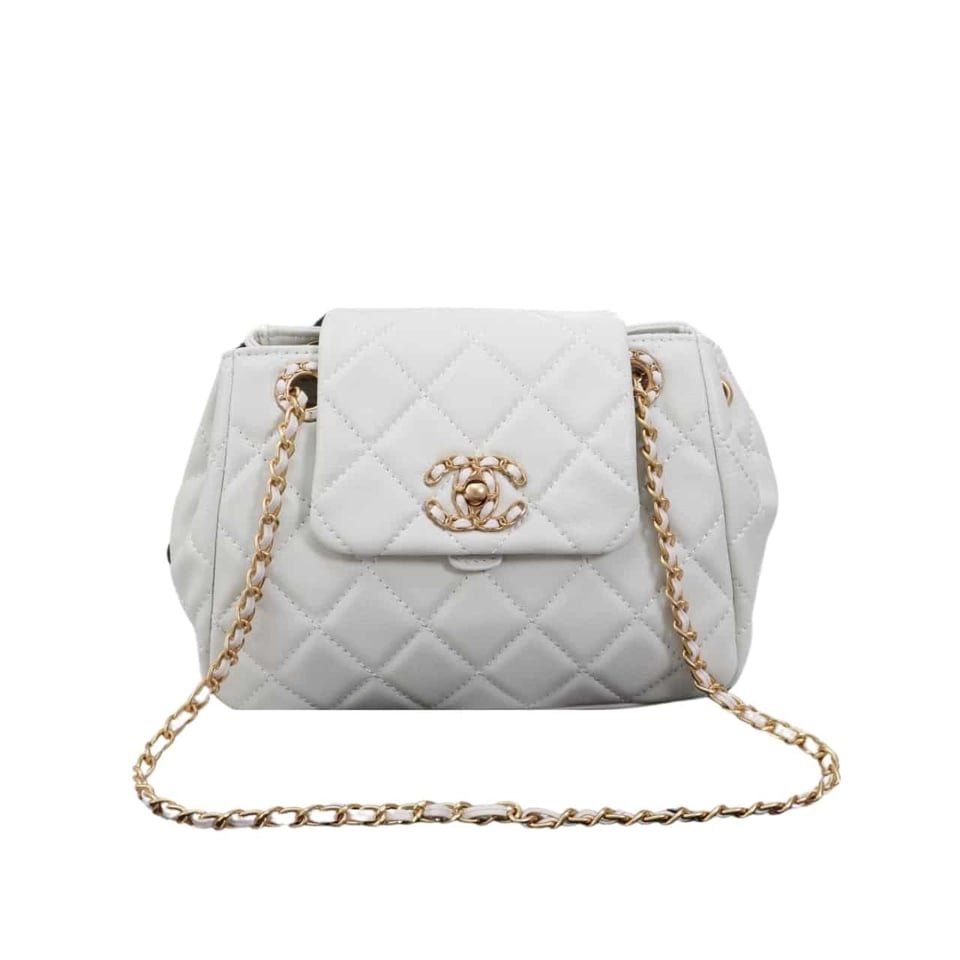 Chanel Mix Accordion Cc Flap Bag Quilted Glazed Calfskin White 23Cm/9in view 2
