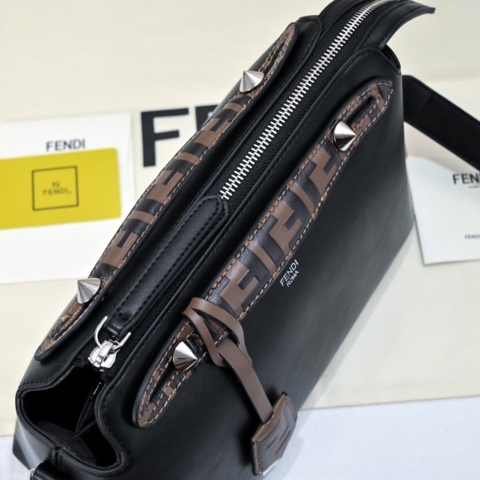 Fendi Women By The Way Regular Leather Boston Bag Black 28Cm view 5