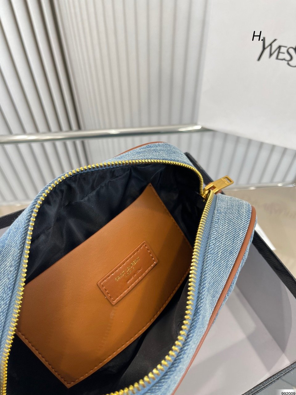 Saint Laurent Women’S Blue Mini Lou Denim Camera Bag 23Cm view 7