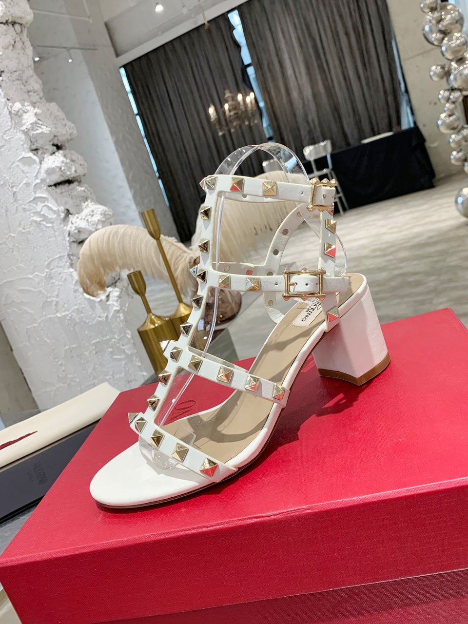 Valentino Garavani Rockstud Leather Sandals White view 2
