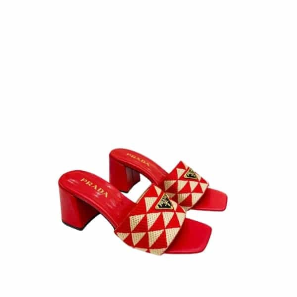 Prada Triangolo Jacquard Mules Red view 2