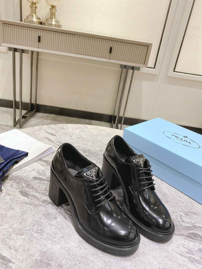 Prada Heeled Brushed Leather Lace-Ups Black 1E976M055F0002F085 view 7
