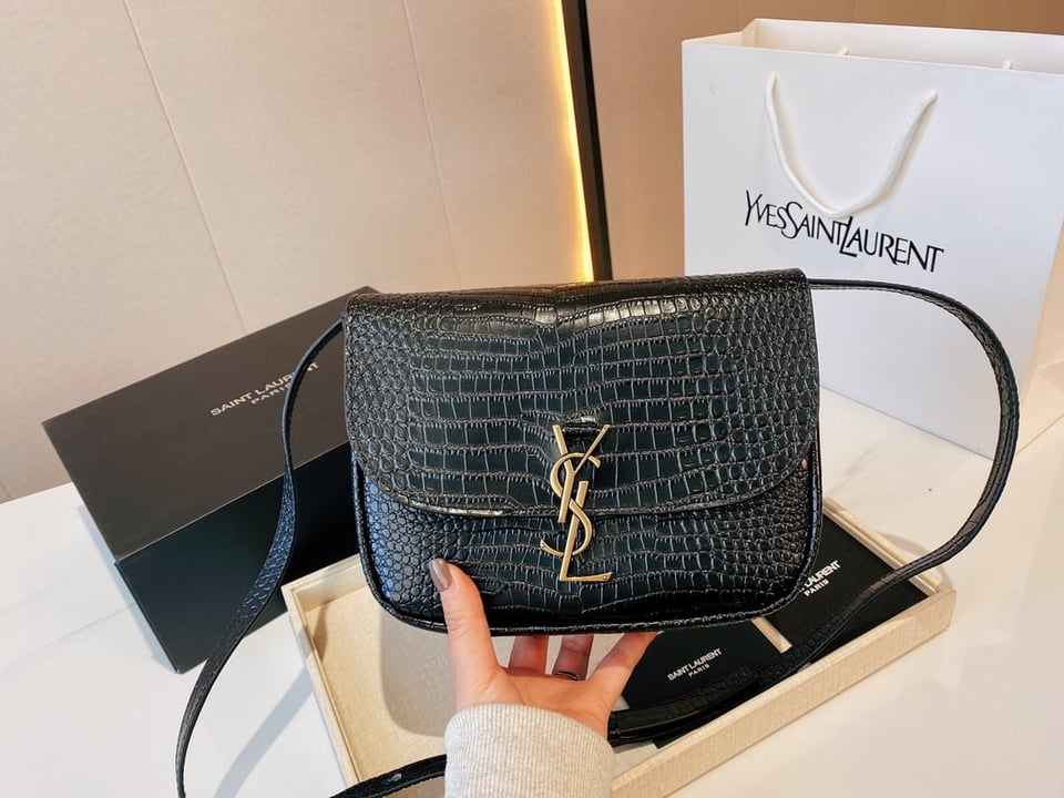 Saint Laurent Kaia Medidum Embossed Leather Black Gold Bag 23Cm view 10