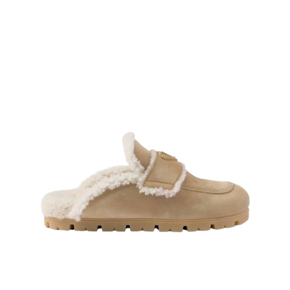 Prada Suede And Shearling Slippers Ecru 1S711M X0O F0379 F Zg20 view 2