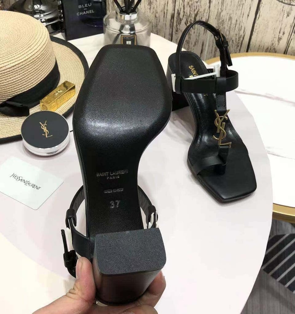 Saint Laurent Cassandra Leather Slingback Sandals Black 658198Dwett1000 view 6